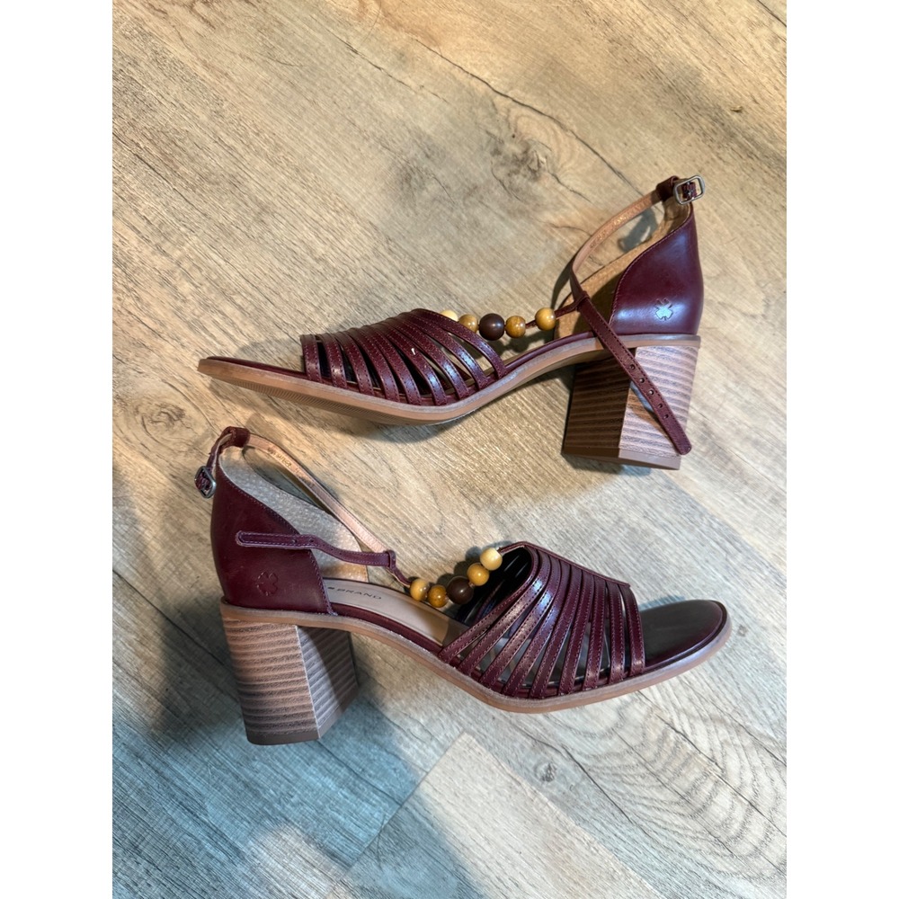 Lucky Brand Veesha Burgundy Leather Beaded Block Heel Sandals Womens 9.5 M - Picture 7 of 7